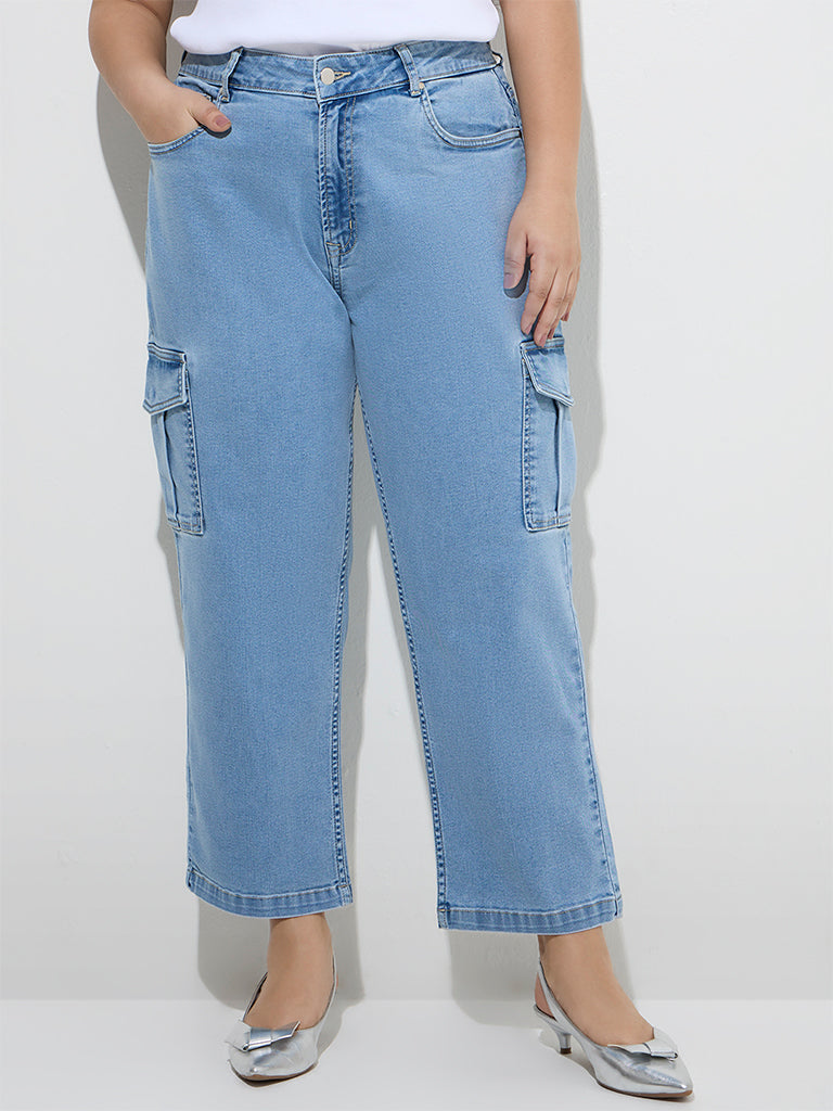 Gia Light Blue Cargo-Style Relaxed - Fit High - Rise Jeans