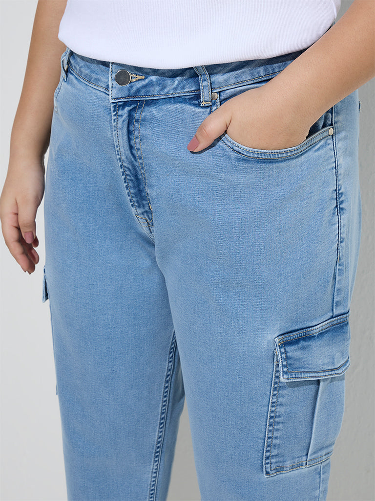Gia Light Blue Cargo-Style Relaxed - Fit High - Rise Jeans