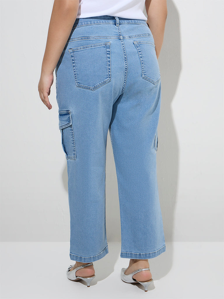 Gia Light Blue Cargo-Style Relaxed - Fit High - Rise Jeans