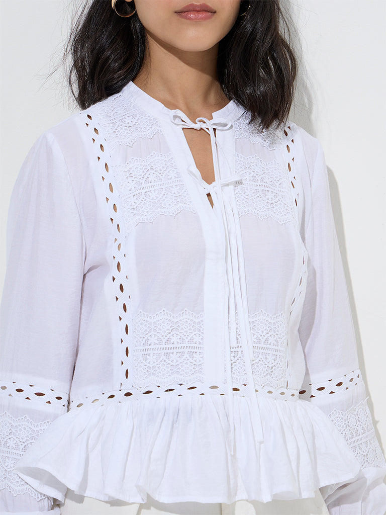 LOV White Lace-Detailed Cotton Top