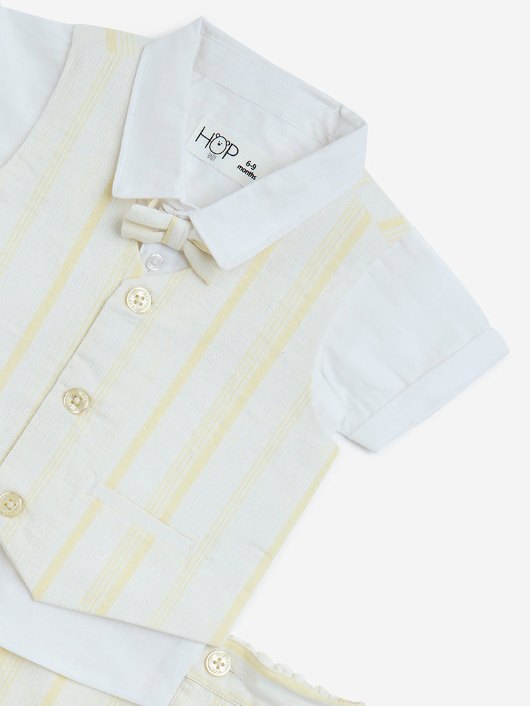 westisde HOP Baby Boys' Yellow Cotton Shirt, Shorts, Waistcoat & Bow Set for Casual Wear Zoom View