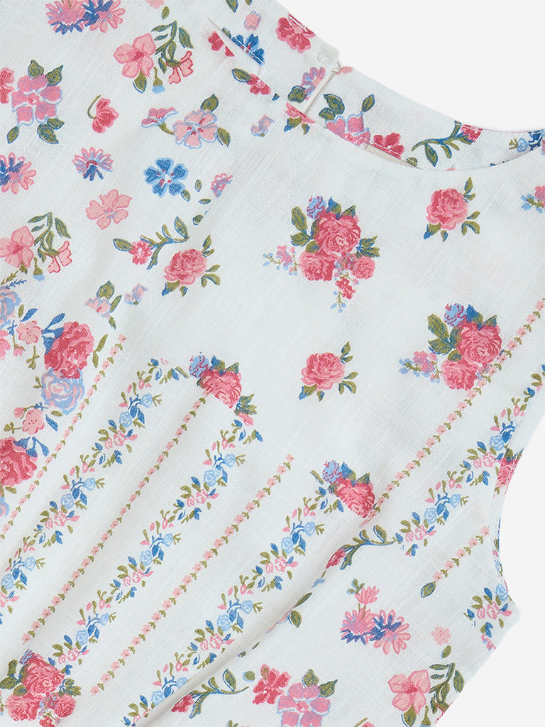 westisde Utsa Kids Girls' White Floral Cotton Ethnic Top - (8-14yrs) for Ethnic Wear Zoom View