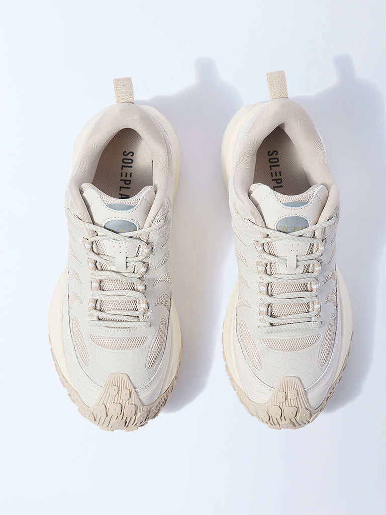 SOLEPLAY Beige Knit-Textured Lace-Up Sneakers