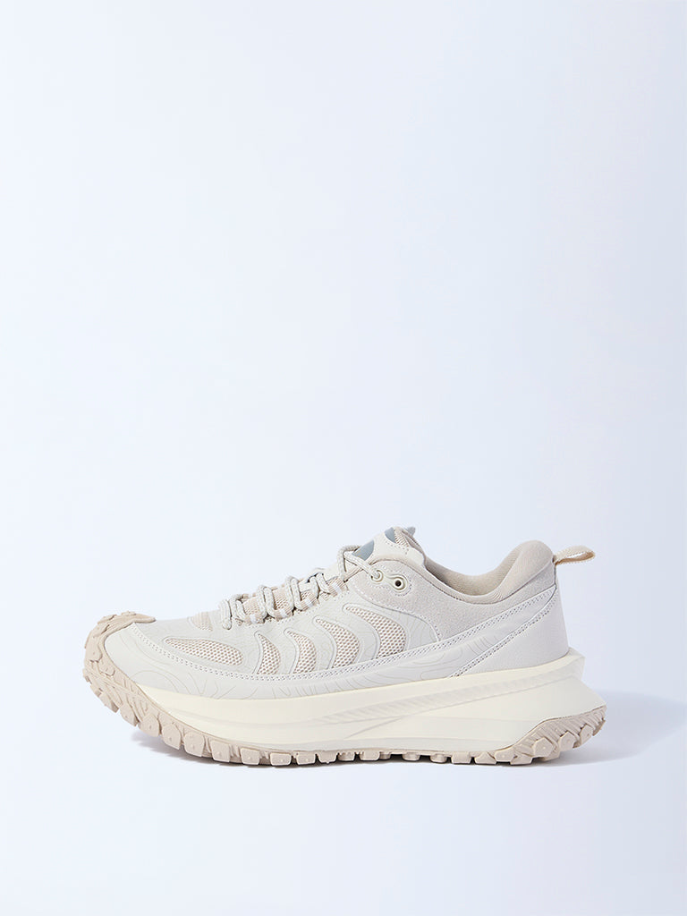 SOLEPLAY Beige Knit-Textured Lace-Up Sneakers