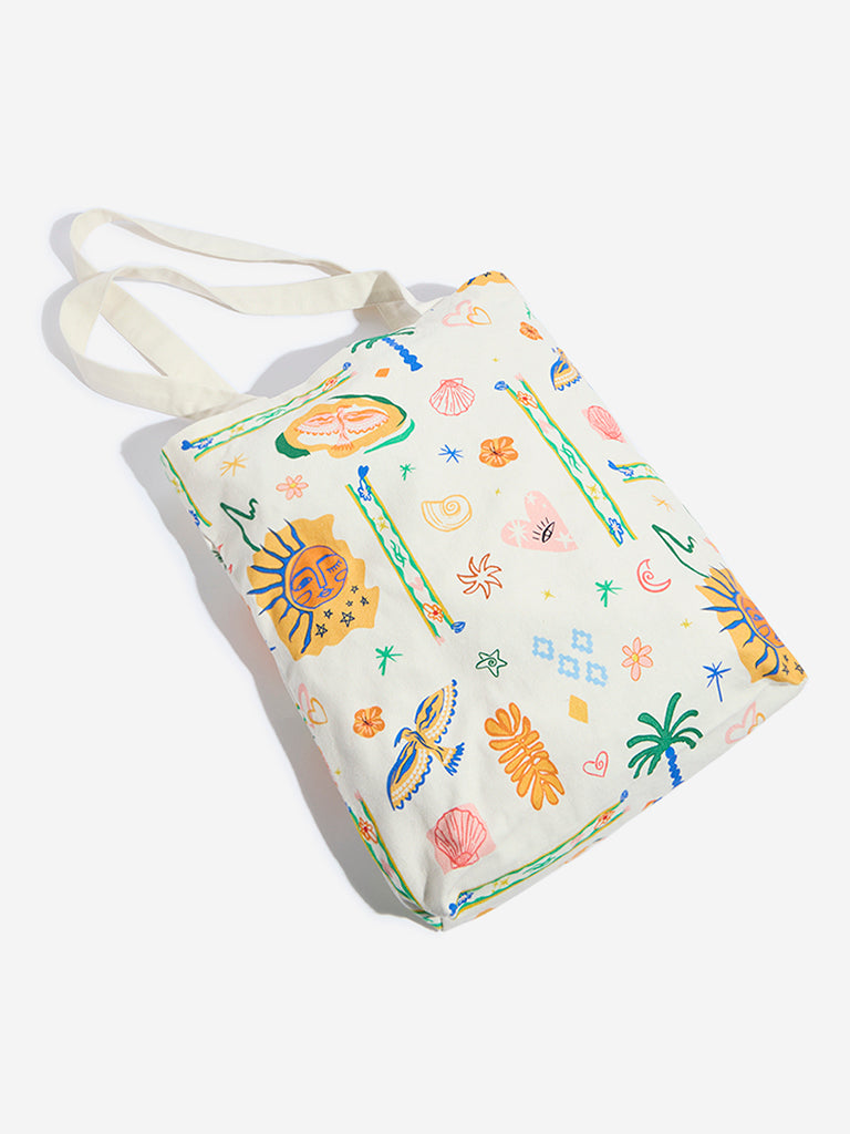 Westside Beige Printed Tote Bag