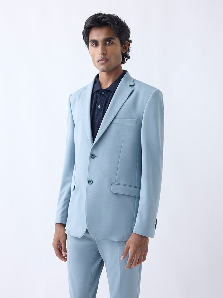 Westside WES Formals Men's Light Teal Slim-Fit Blazer for Work Wear Front view
