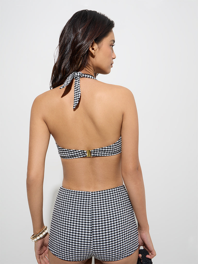 Wunderlove Swimwear Black Checks Underwired Balconette Bra