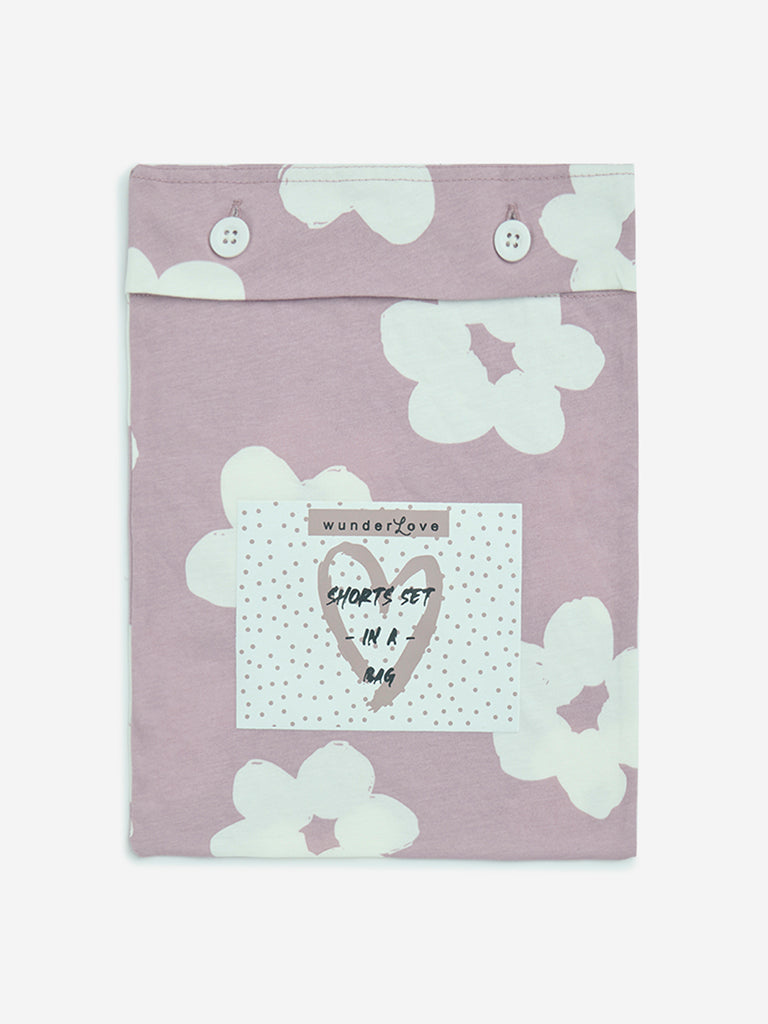 Westside Wunderlove Women's Mauve Cotton T-Shirt and Shorts Set In A Bag for Casual Wear Flatlay View