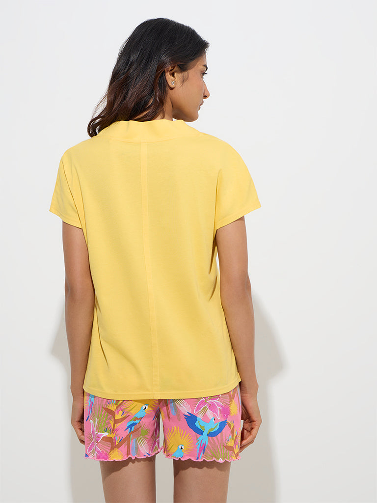 Westside Wunderlove Women's Mustard V-Neck Cotton Top for Casual Wear Back View