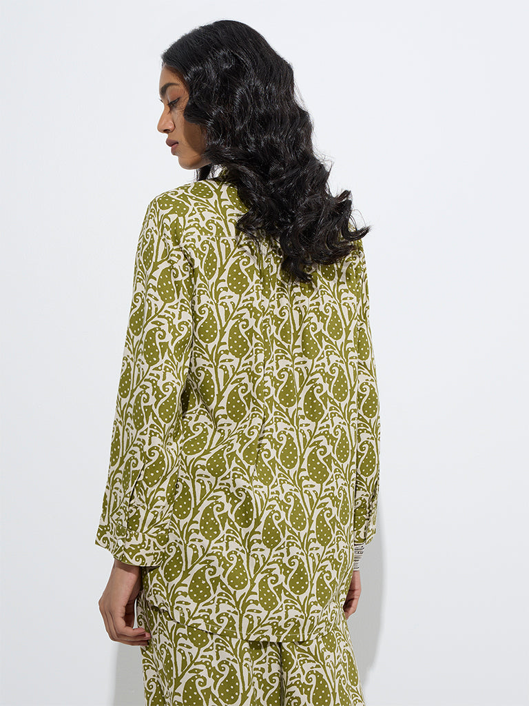 westisde Utsa Women's Olive Paisley Pattern Tunic for Everyday Back View