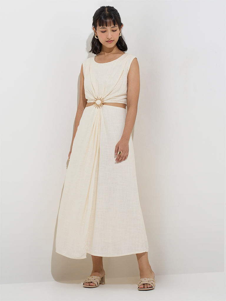 LOV Off-White Cut-Out Detailed A-Line Dress