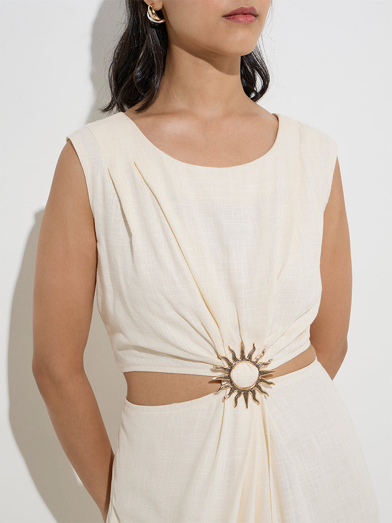 LOV Off-White Cut-Out Detailed A-Line Dress