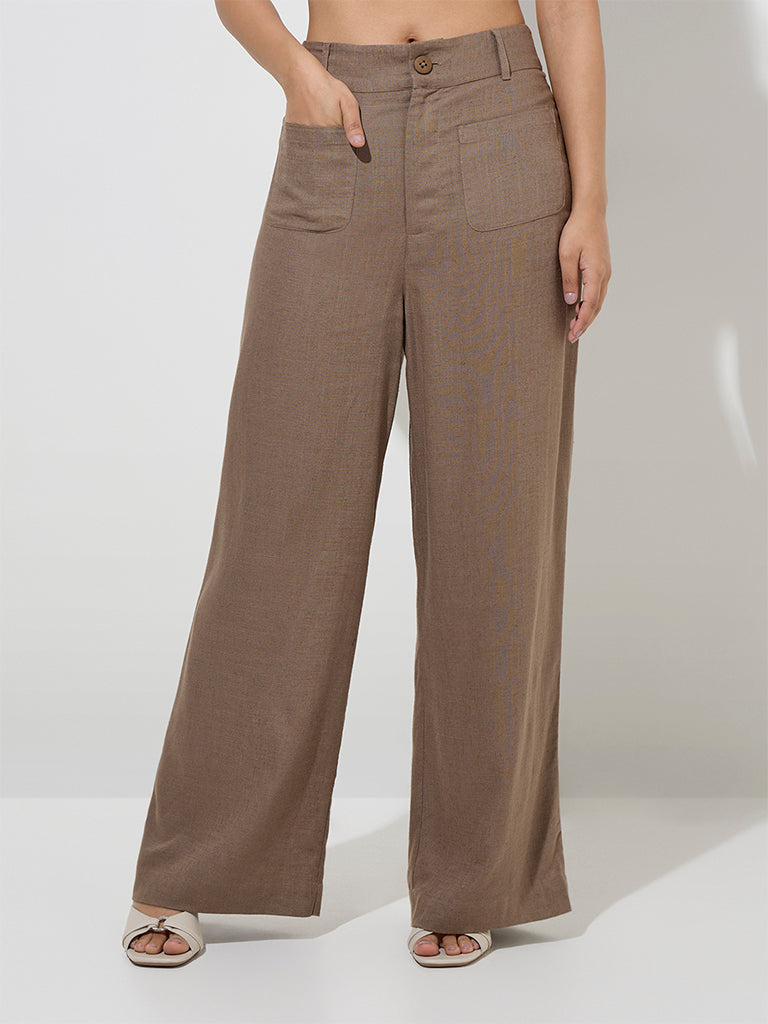 LOV Brown High-Rise Trousers