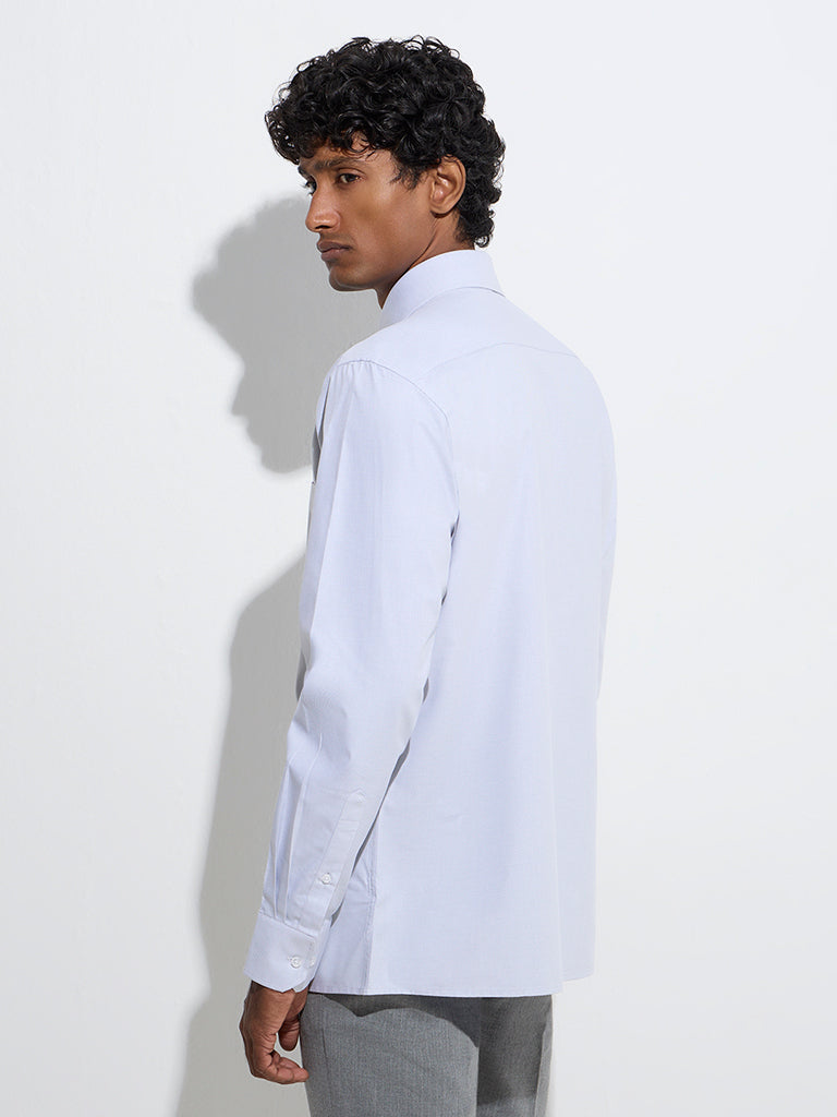 Westside WES Formals Men's Light Grey Self-Patterned Slim-Fit Cotton Shirt for Work Wear Back View