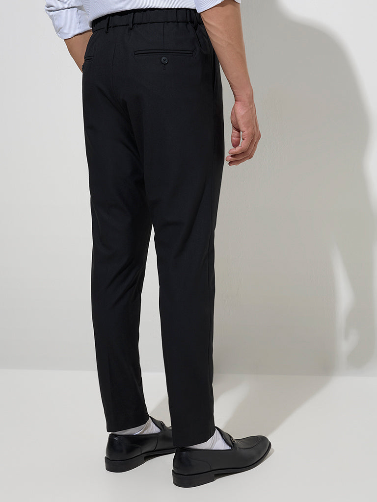 WES Formals Black Slim-Fit Mid-Rise Trousers