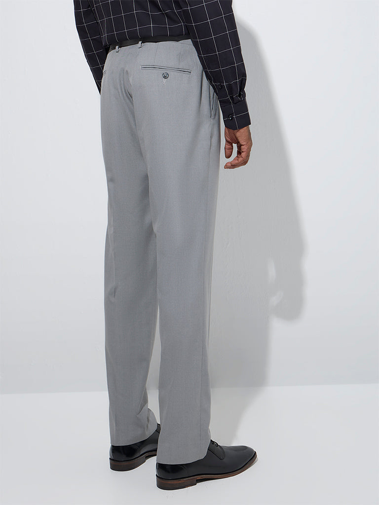westisde WES Formals Men's Grey Relaxed-Fit Mid-Rise Trousers for Work Wear Back View