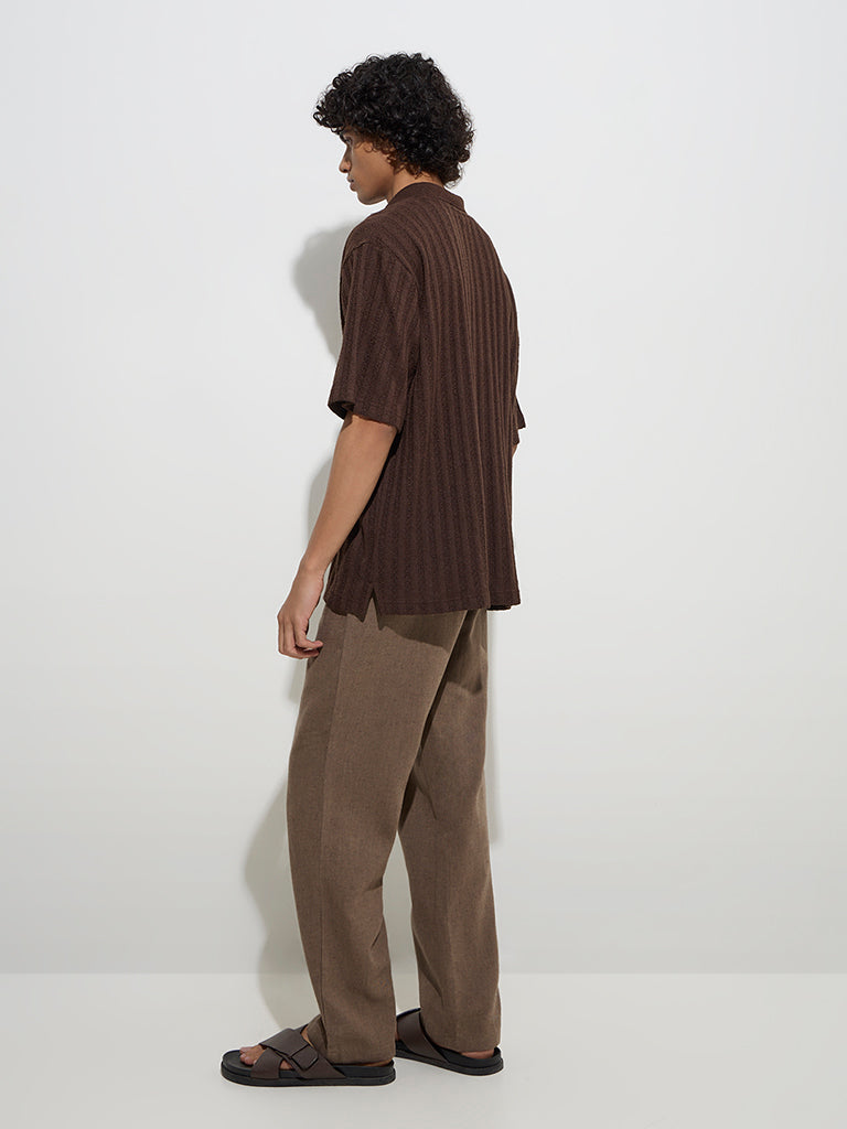 westisde ETA Men's Brown Relaxed-Fit Mid-Rise Cotton-Blend Chinos for Casual Wear Back View