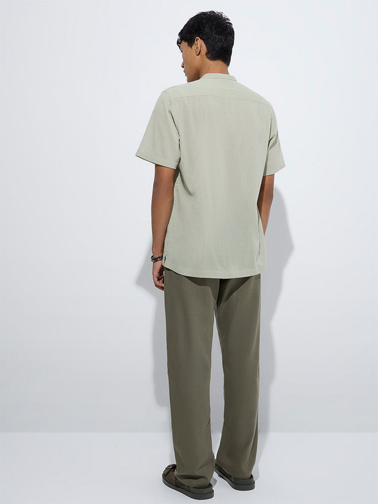 westisde ETA Men's Olive Relaxed-Fit Mid-Rise Cotton-Blend Chinos for Casual Wear Back View