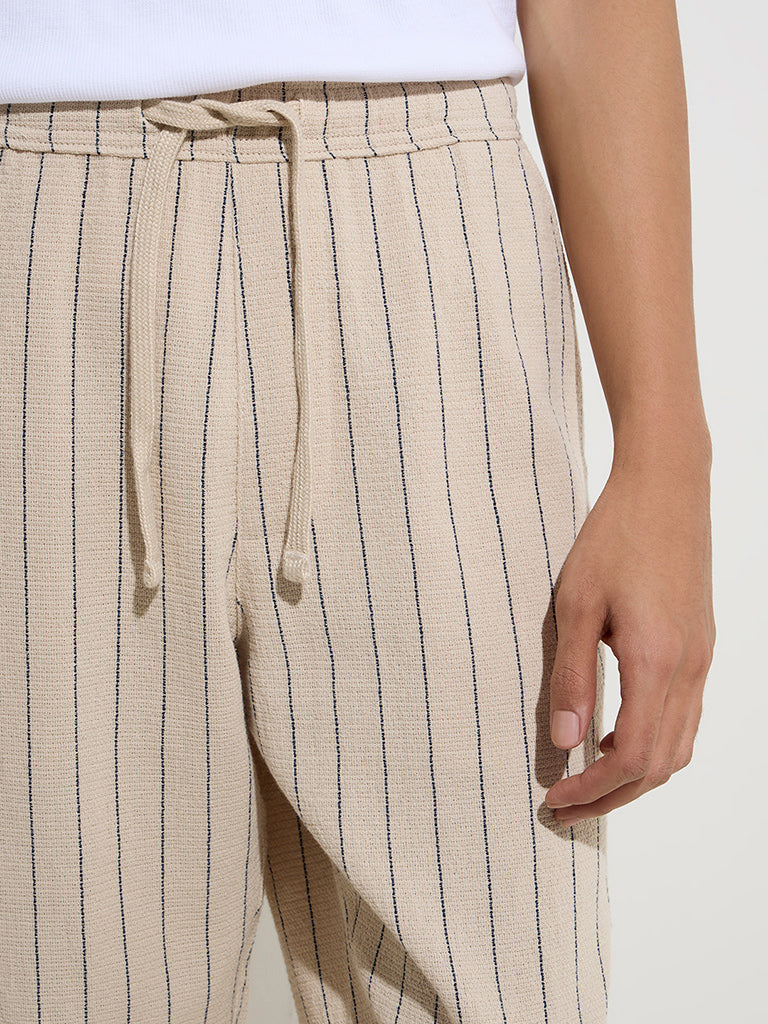 ETA Beige Striped Relaxed-Fit Mid-Rise Cotton Chinos
