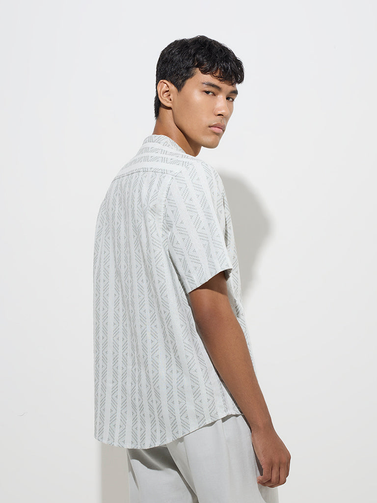 westisde ETA Men's Sage Aztec Design Relaxed-Fit Cotton-Blend Shirt for Casual Wear Back View