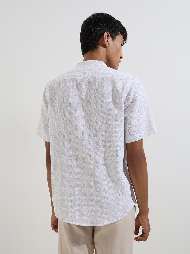 westisde ETA Men's White Geometric Design Relaxed-Fit Shirt for Casual Wear Back View