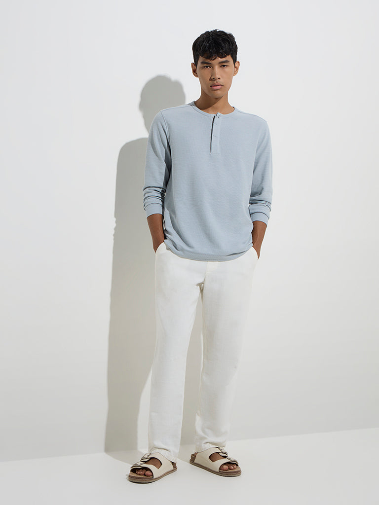 ETA Blue Henley Relaxed-Fit Cotton T-Shirt
