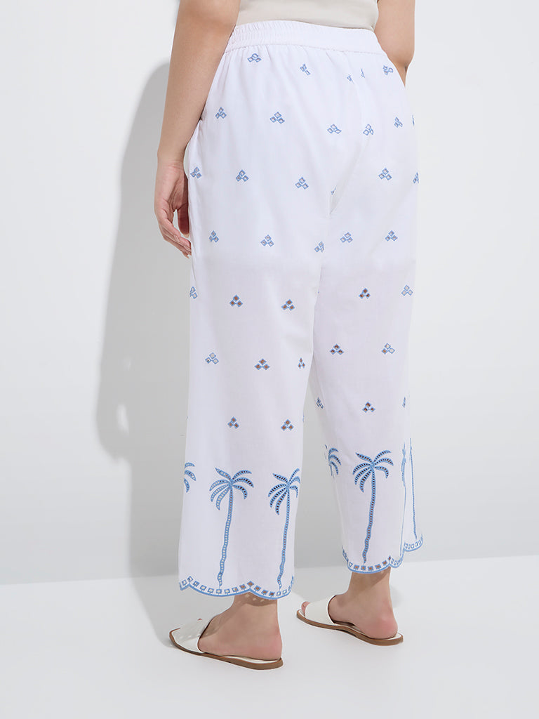 westisde Diza Women's White Tropical-Inspired Cotton Ethnic Pants for Work Wear Back View