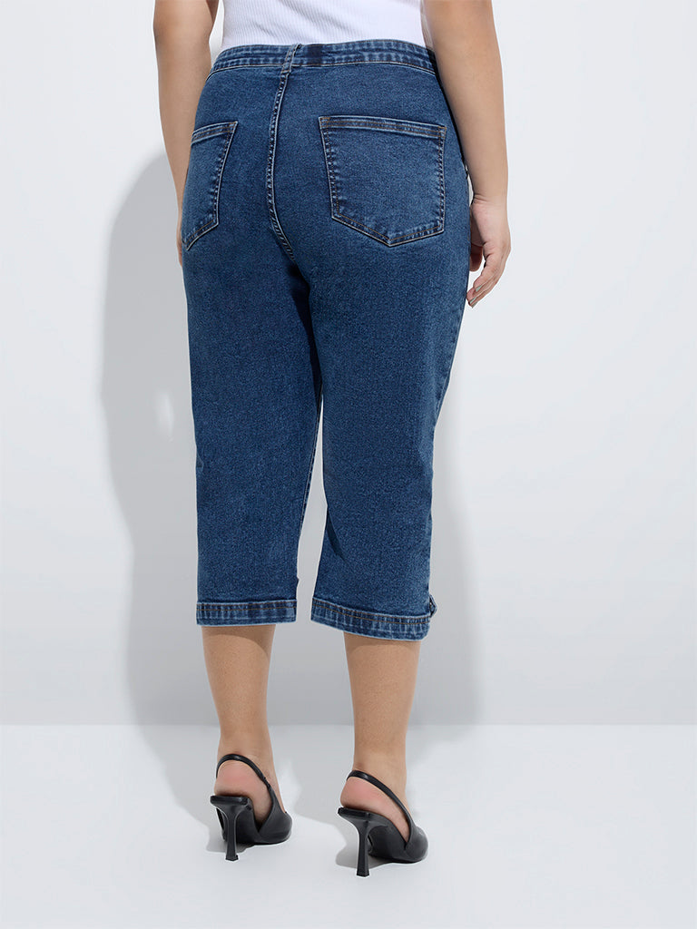 westisde Gia Women's Blue Relaxed-Fit Mid-Rise Capri Jeans for Casual Wear Back View