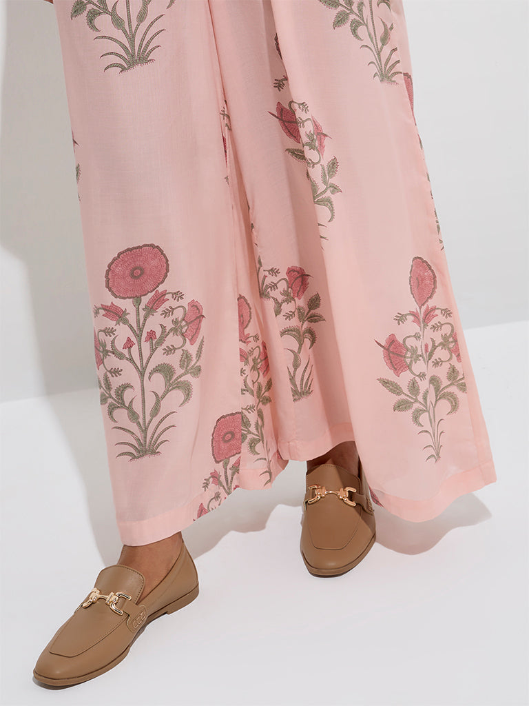 Zuba Peach Floral Butta Printed Palazzos