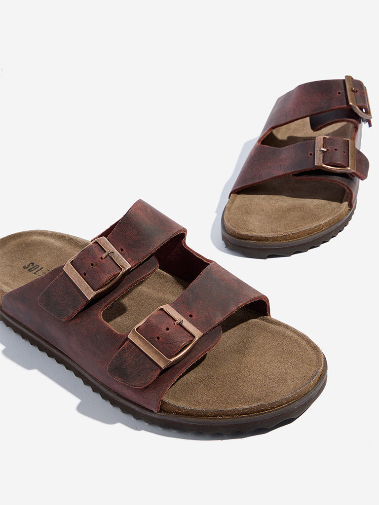 Westside SOLEPLAY Men's Maroon Leather Sandals for Casual Wear Zoomed View