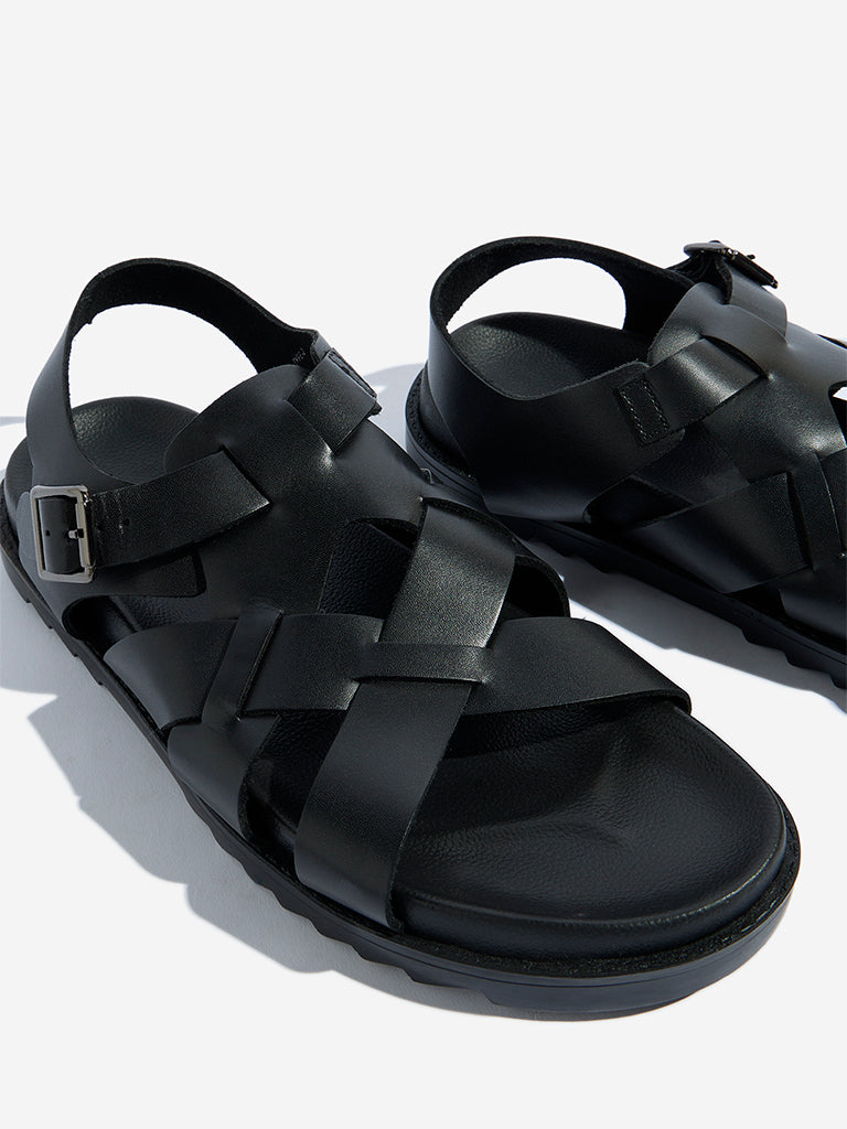 Westside SOLEPLAY Men's Black Fisherman Leather Sandals Zoomed View