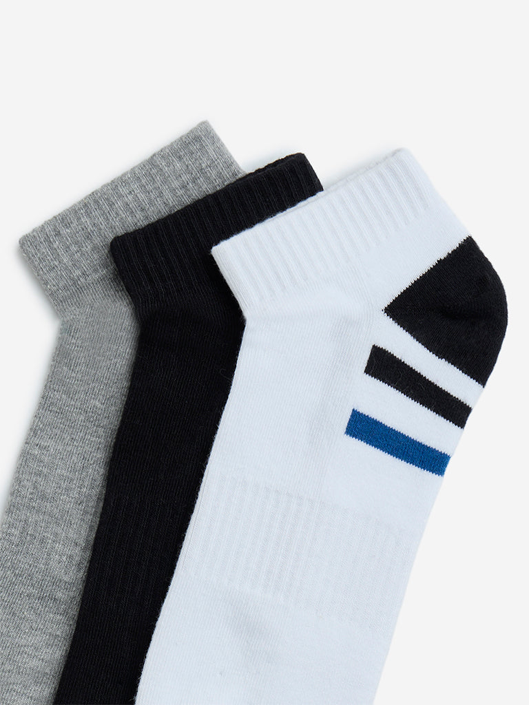 Westside WES Lounge Men's Navy Striped Cotton-Blend Trainer Socks - Pack of 3 for Casual Wear Zoomed View