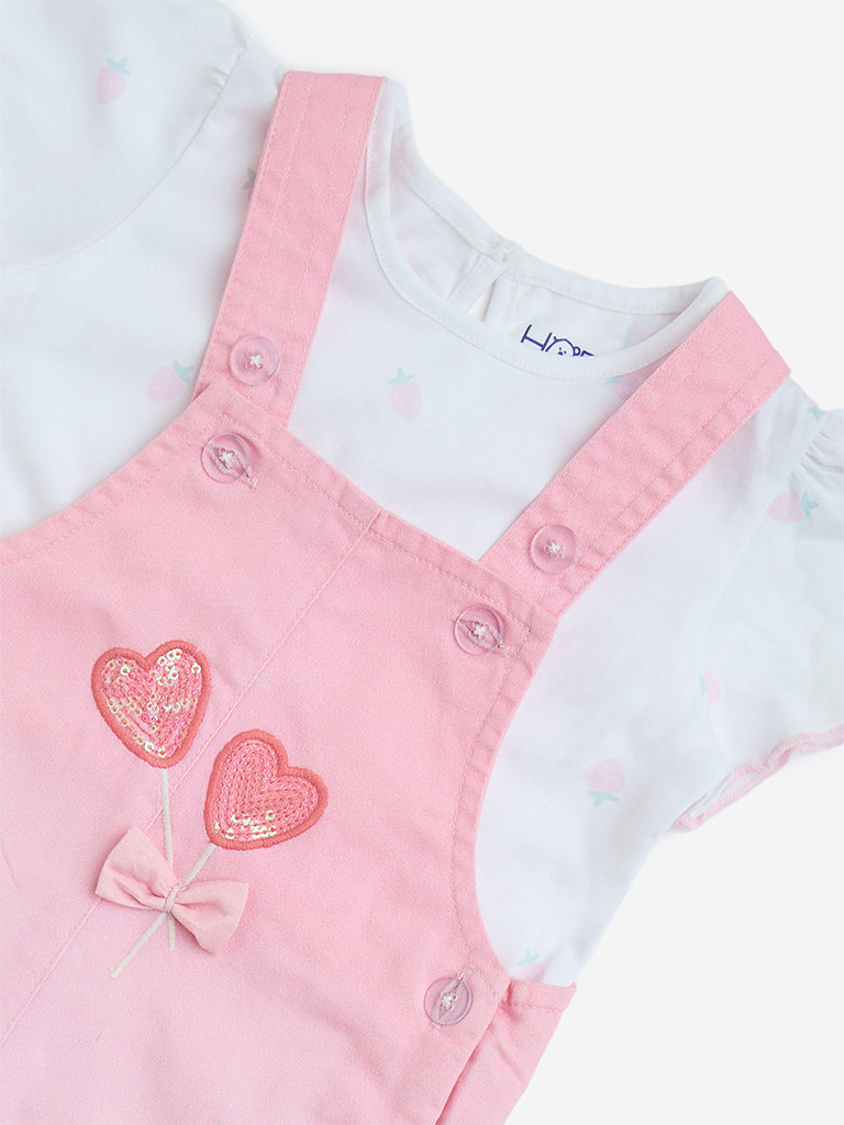 westisde HOP Baby Girls' Pink Ombre-Finish Cotton Dungaree with Top Set for Casual Wear Zoom View