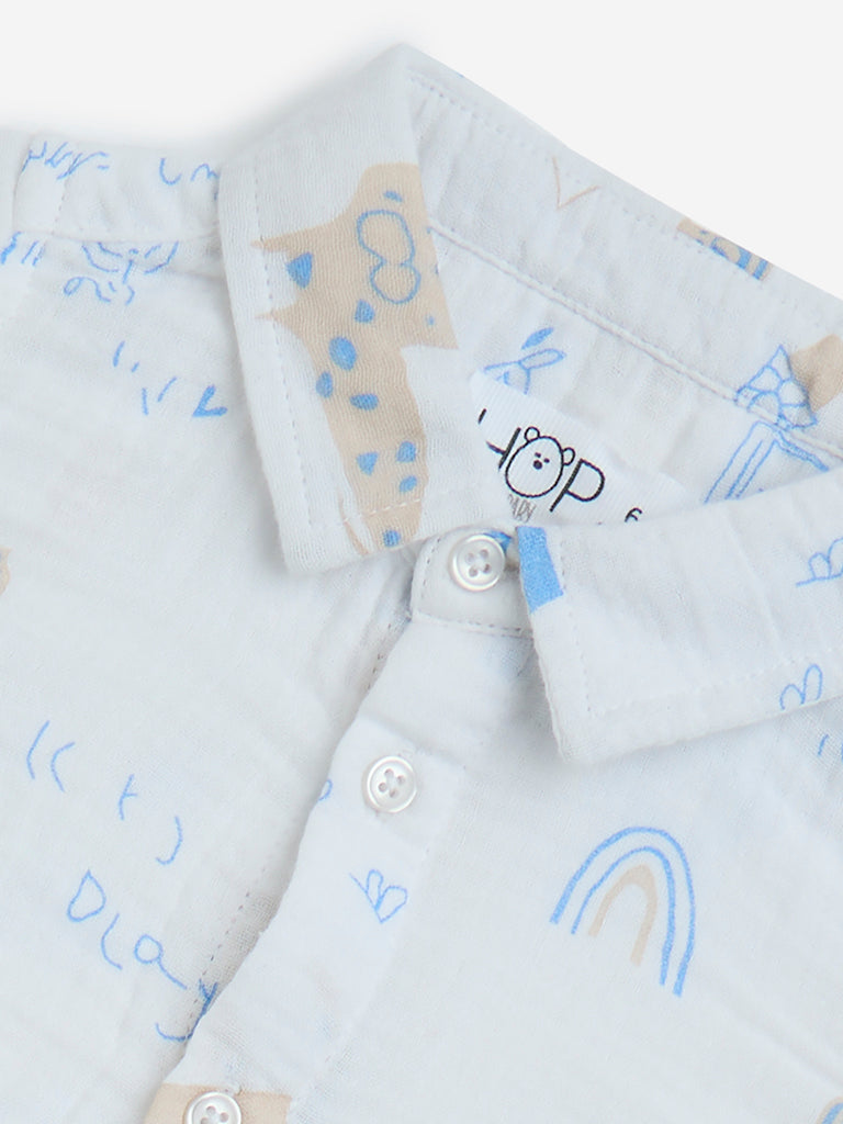 westisde HOP Baby Boys' White Printed Cotton Shirt with Shorts Set for Casual Wear Zoom View