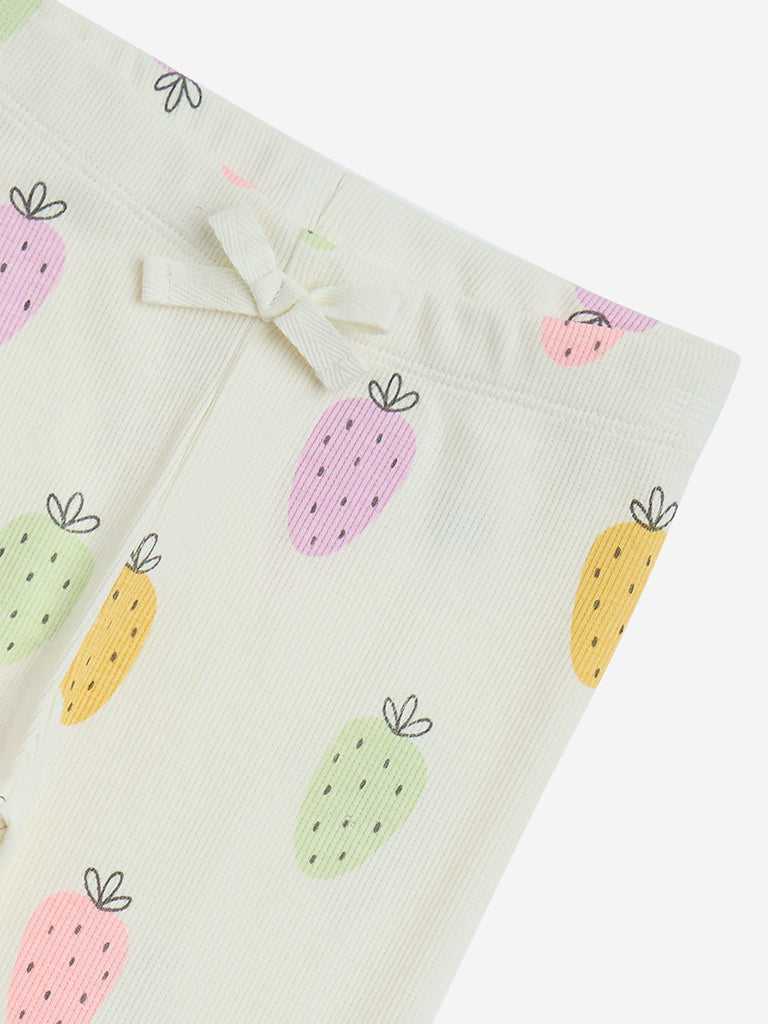 westisde HOP Girls' Kids Off-White High-Rise Cotton-Blend Leggings for Casual Wear Zoom View