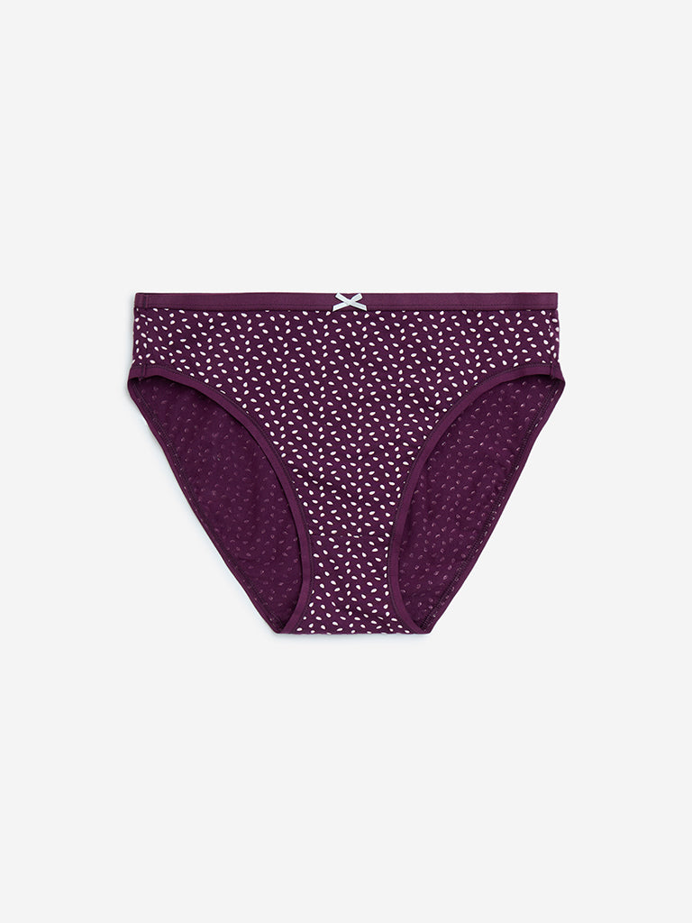 Wunderlove Purple Hi-Leg Cotton-Blend Briefs - Pack of 3