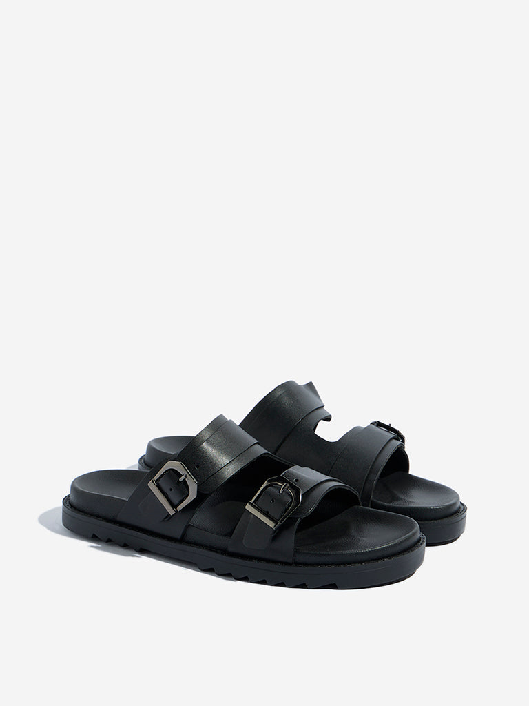 SOLEPLAY Black Dual-Strap Leather Sandals