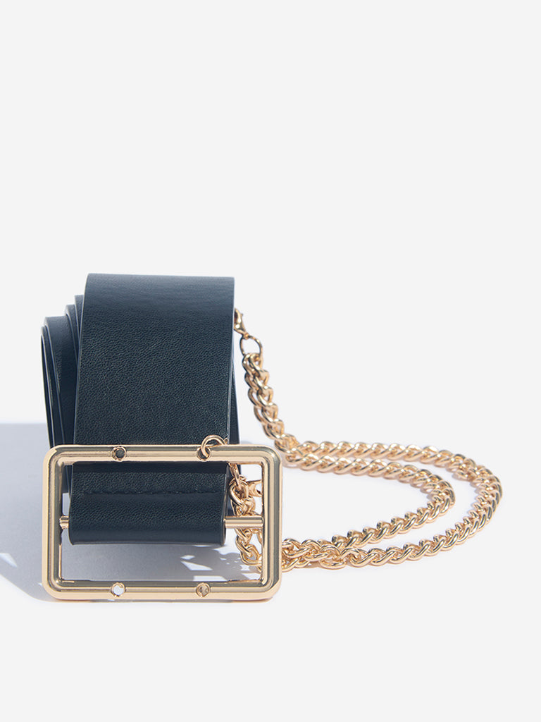 Westside Accessories Black Chain Embellished Wide Belt