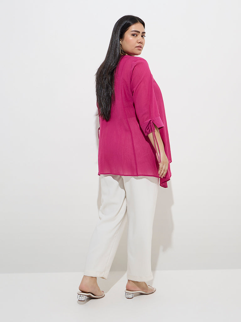 Westside Gia Women's Fuchsia Asymmetrical Blouse for Casual Wear Back View