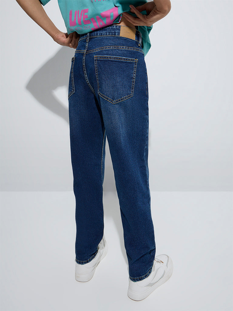 westisde Nuon Men's Blue Slim-Fit Mid-Rise Jeans for Casual Wear Back View