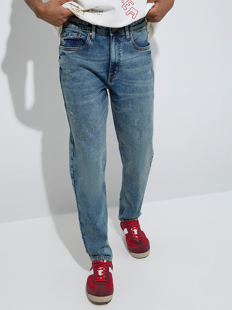 Nuon Blue Faded Slim-Fit Mid-Rise Jeans