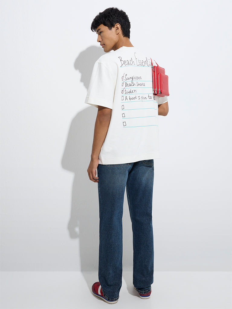 westisde Nuon Men's Blue Relaxed-Fit Mid-Rise Jeans for Casual Wear Back View