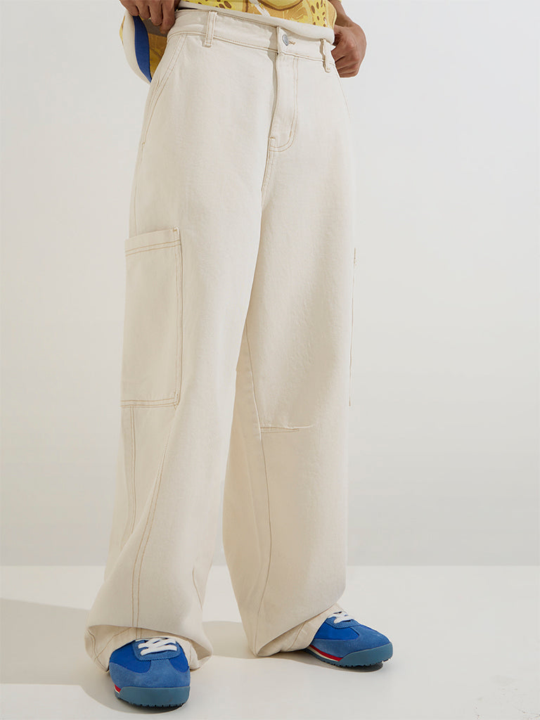 Nuon Off-White Relaxed-Fit Mid-Rise Jeans