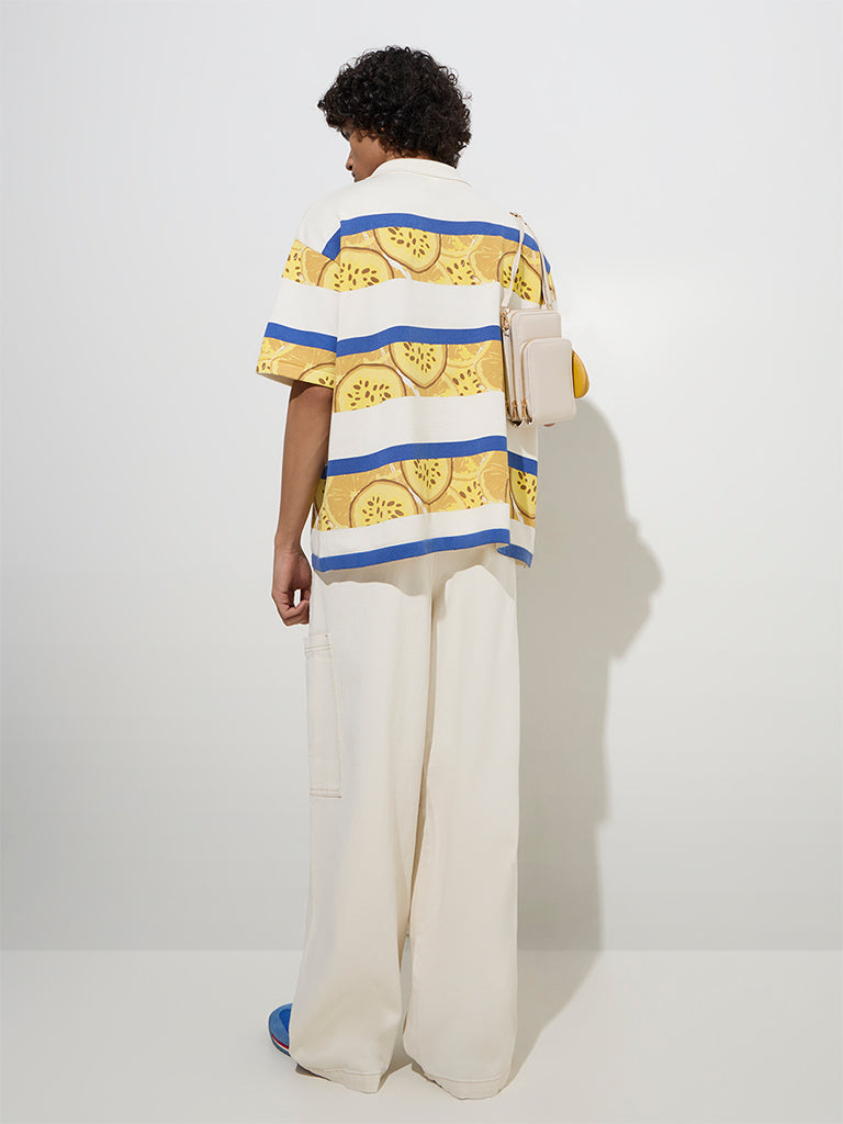 westisde Nuon Men's Off-White Relaxed-Fit Mid-Rise Jeans for Casual Wear Back View