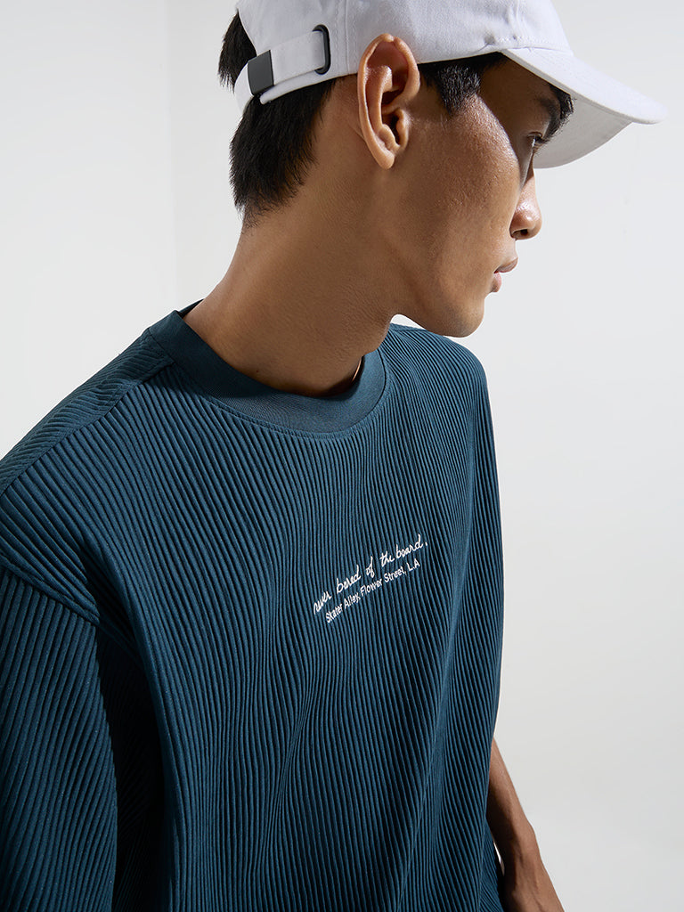 Nuon Teal Text Design Relaxed-Fit T-Shirt