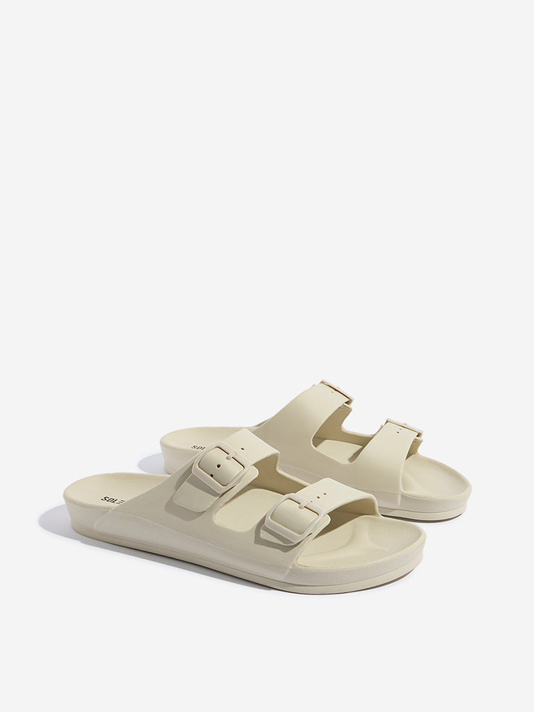 Westside SOLEPLAY Men's Ivory Dual-Strap Slip-On Sandals for Casual Wear Front View
