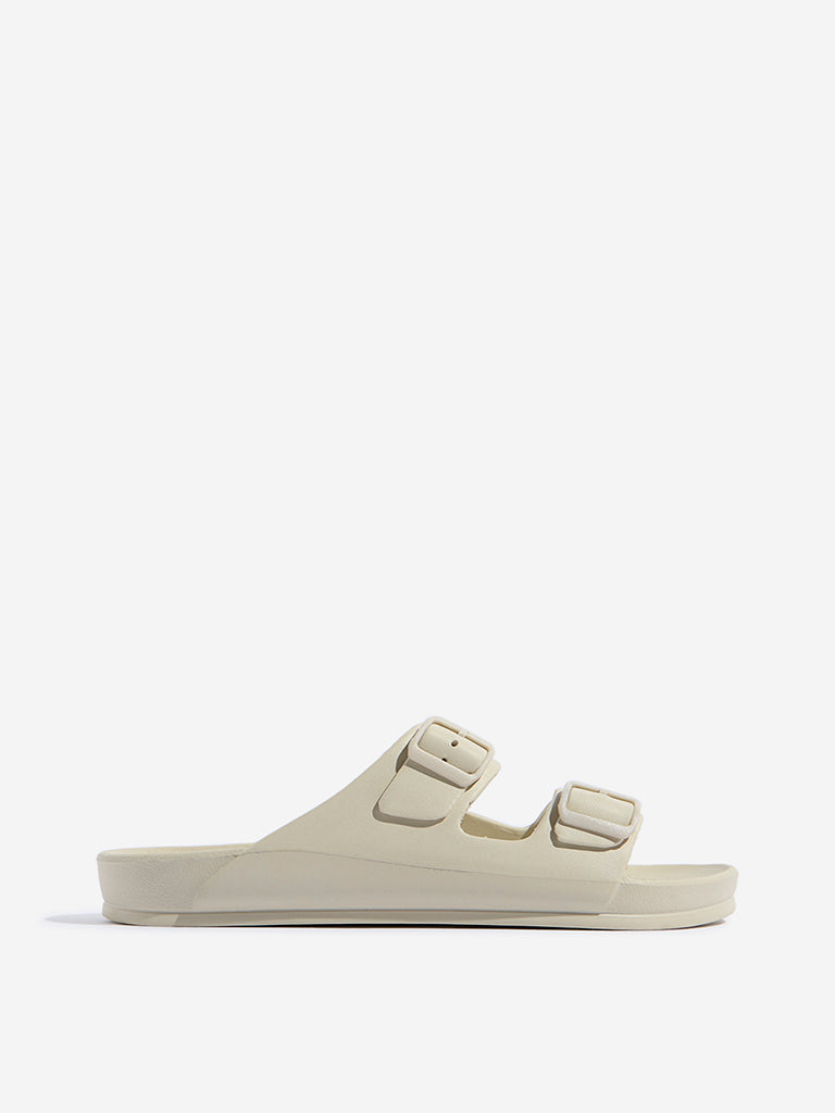 Westside SOLEPLAY Men's Ivory Dual-Strap Slip-On Sandals for Casual Wear Side View