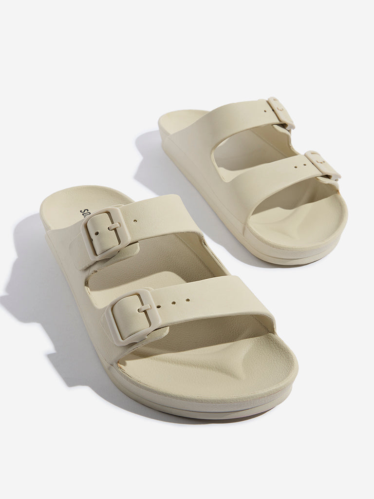Westside SOLEPLAY Men's Ivory Dual-Strap Slip-On Sandals for Casual Wear Zoomed View