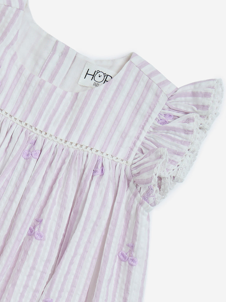 westisde HOP Baby Girls' Lilac Seersucker Striped Cotton Empire-Line Dress for Casual Wear Zoom View