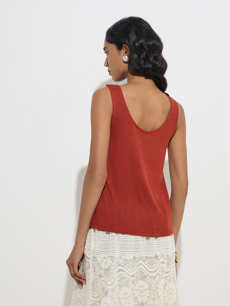 Westside LOV Women's Rust Knitted Top for Casual Wear Back View